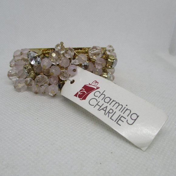 Charming Charlie Rhinestone Beaded Cuff Bracelet Large Rhinestones Pink Faceted - Picture 1 of 8